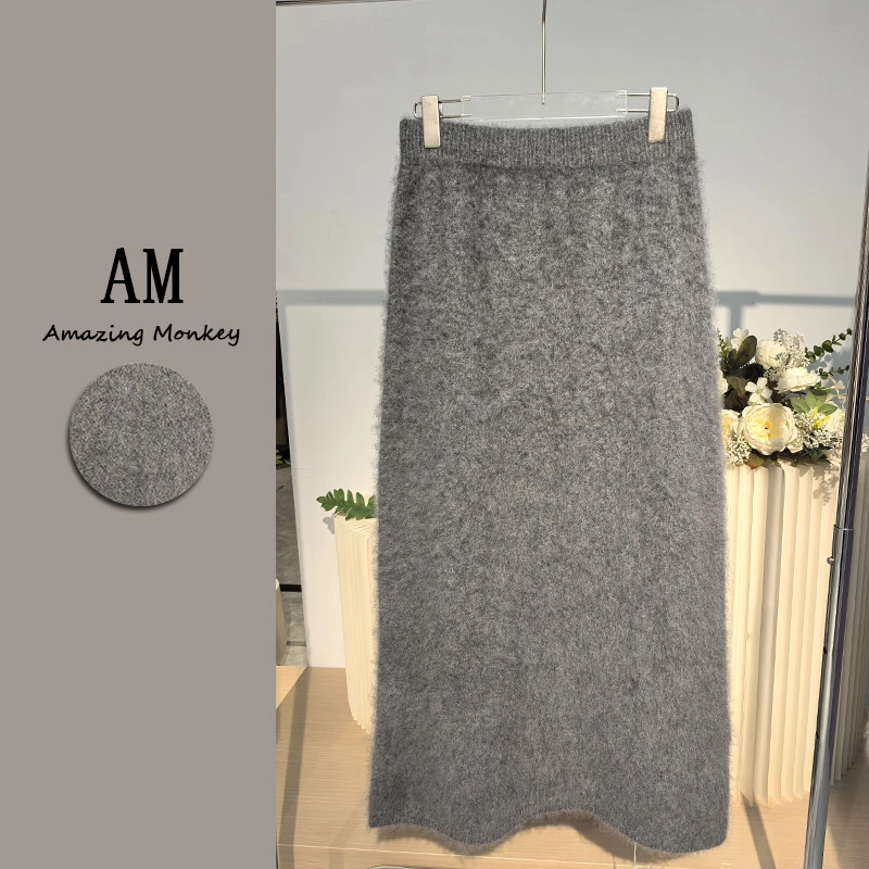 AM 2025羊绒羊毛拉绒设计师新款高腰半裙潮流时尚百搭5457