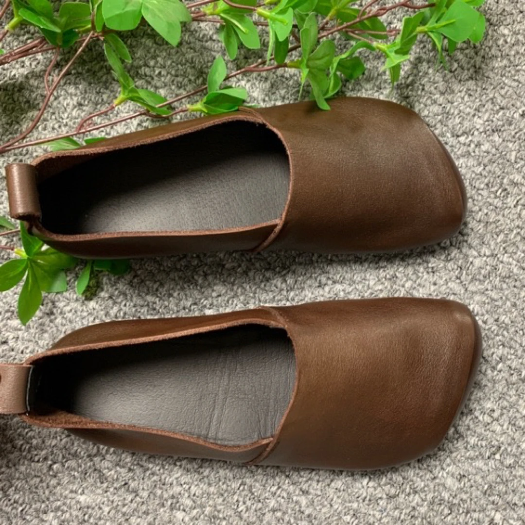 头层牛皮真皮简约舒适轻奢透气除臭复古新中式懒人鞋平底软底女鞋