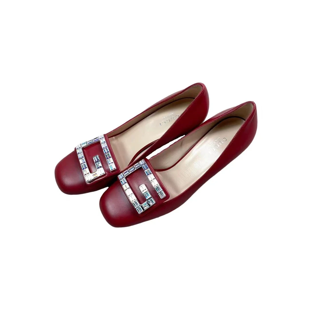 99新 GUCCI/古驰  aa一九五三 水晶方钻G扣高跟鞋 37码 98新