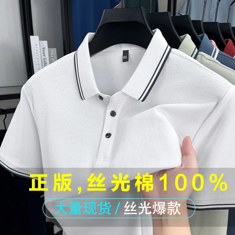 2025年丝光棉T恤男短袖夏季商务休闲百搭中青年翻领男士POLO衫