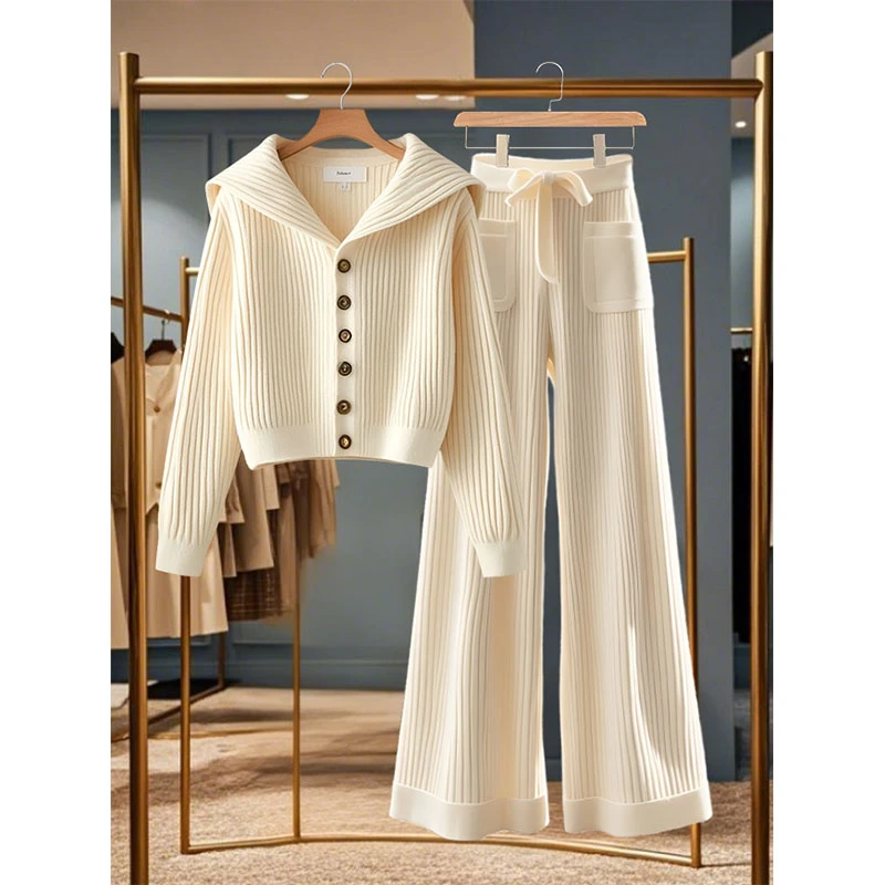 套装女2025新款爆款洋气通勤百搭小个子针织开衫上衣休闲裤两件套