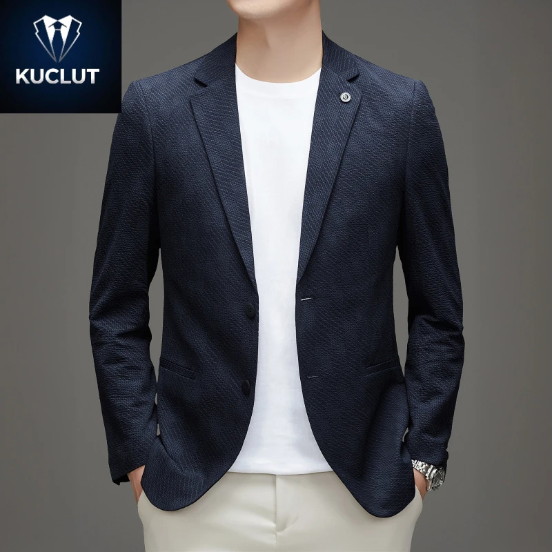 新款春秋季修身百搭小西装男士潮流上班西服时尚便西休闲条纹外套