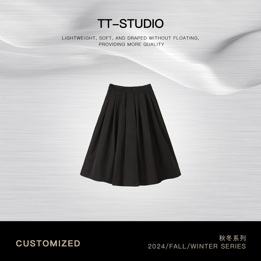 TT【年会裙】秋冬黑色百搭显瘦松紧腰蓬蓬裙百褶半身裙子TT-XM0576