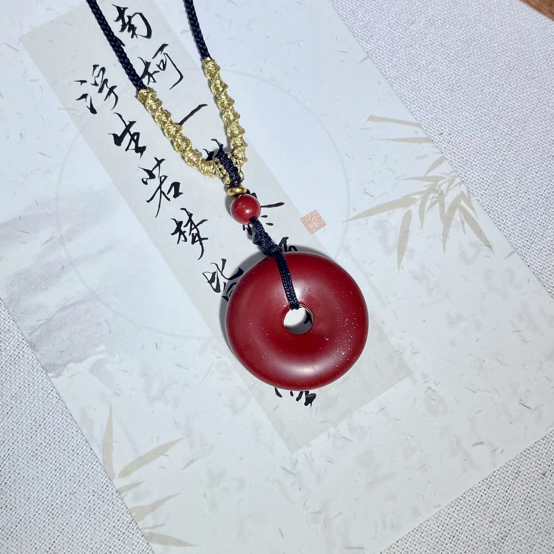 含辰砂工艺品含辰砂朱砂平安扣吊坠简约时尚大气吊坠-FY013