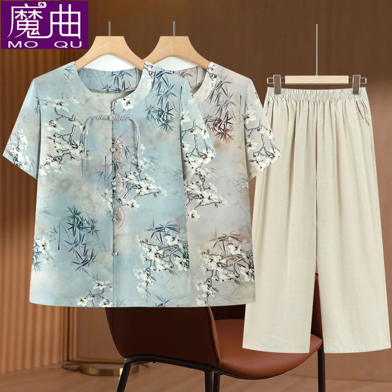 老人夏装奶奶装短袖衬衫妈妈2025新款老人宽松衬衣70岁老太太衣服