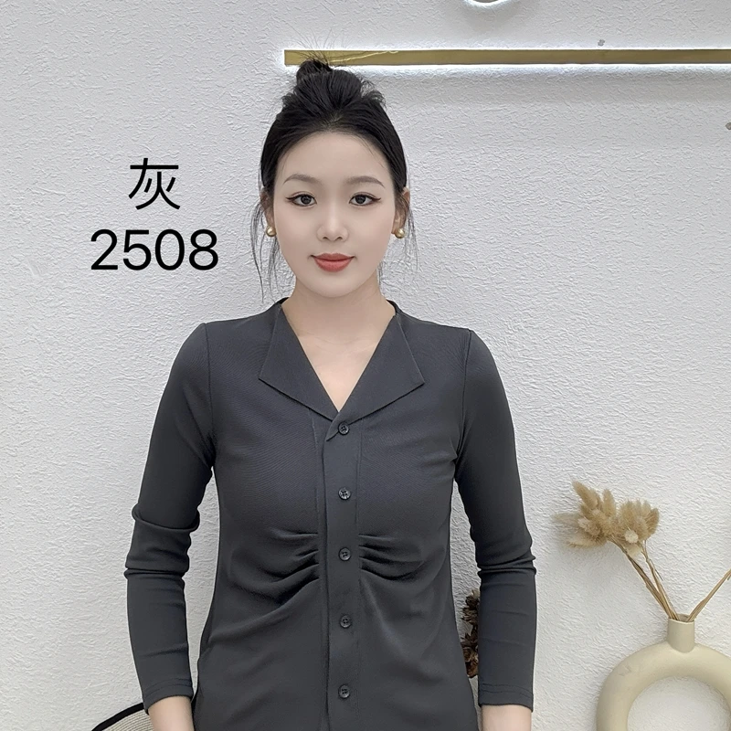 2508春秋新款长袖打底衫时尚洋气百搭显瘦衬衫纯色上衣显瘦T恤