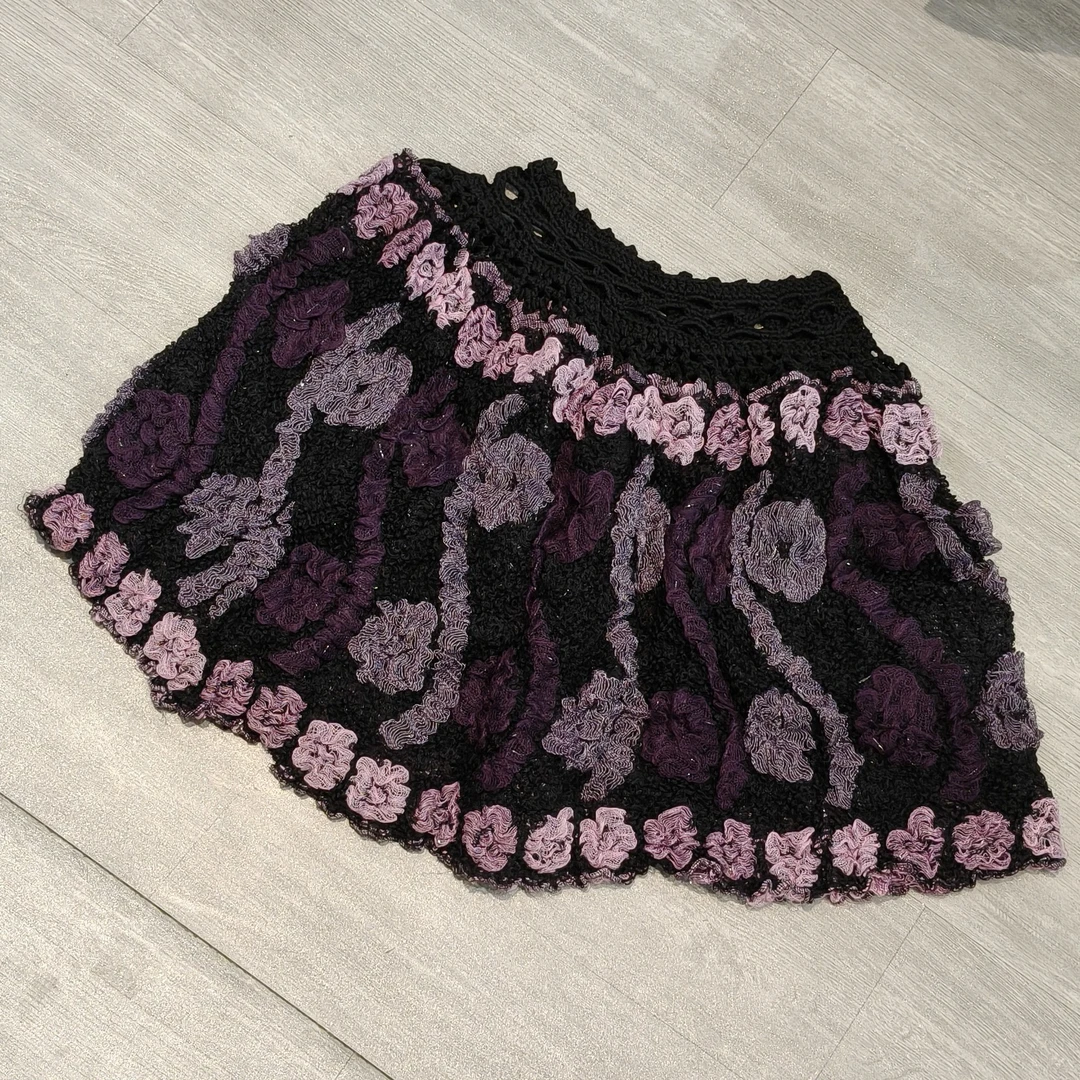 时尚双排花朵编织镂空半身裙-果梓356