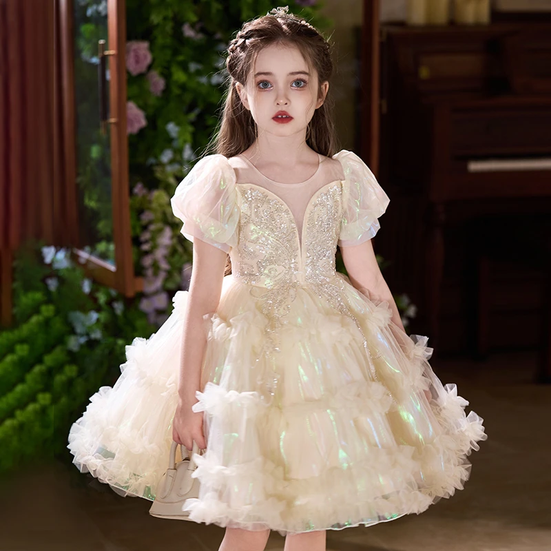 女童夏装礼服小女孩洋气连衣裙儿童主持人蓬蓬纱裙高贵轻奢公主裙