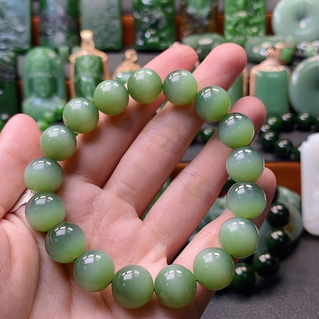 和田玉（碧玉）未镶嵌手链龜*粉青猫眼手串