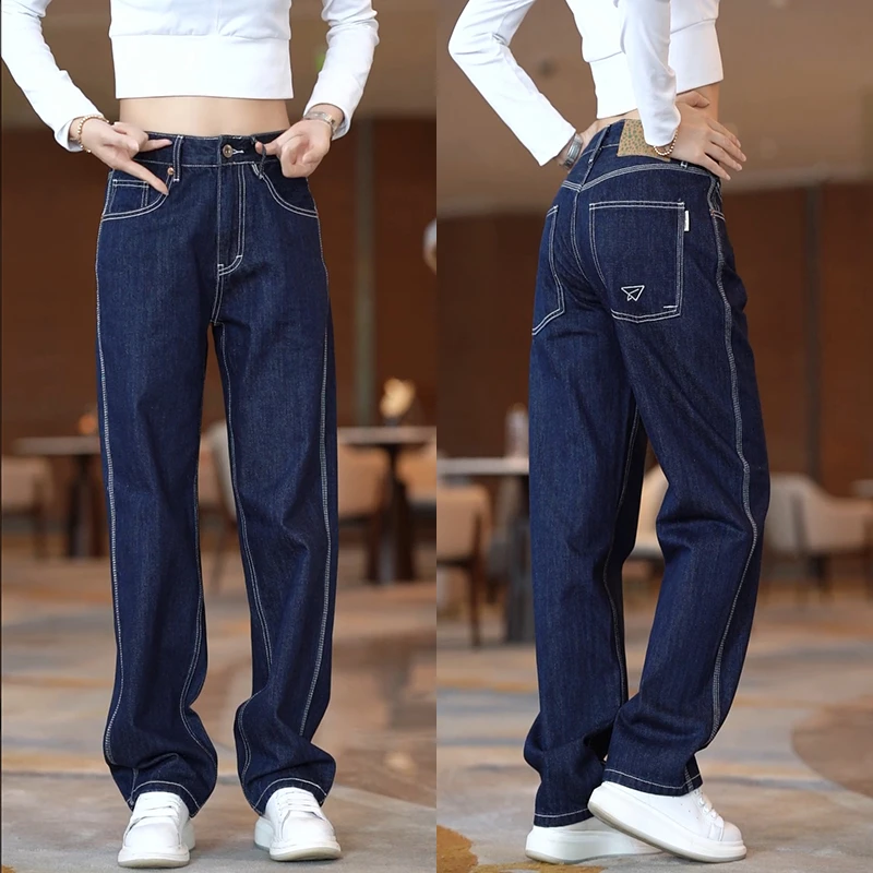 春季新款复古牛仔裤男美式宽松明线直筒裤潮流百搭休闲长裤子男式