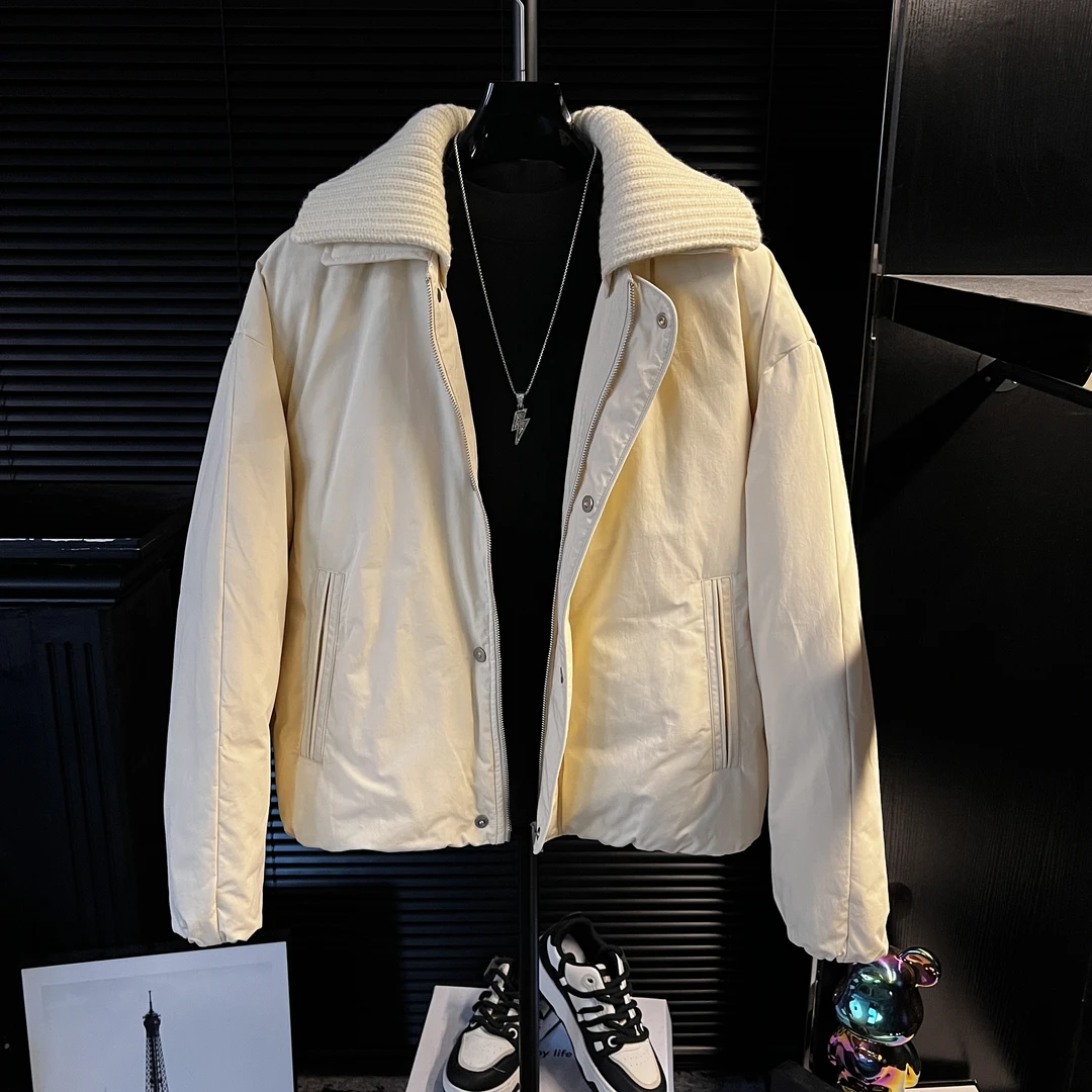 XiXi-简约男士朴素拼接针织翻领外套