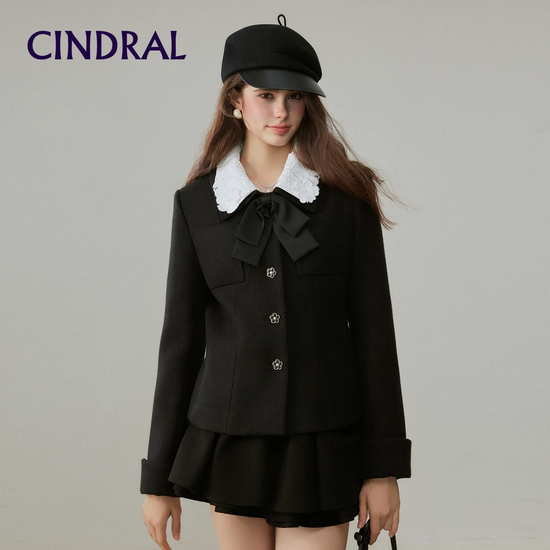 【熙地】冬季纯色直下摆圆领保暖秋冬翻领海军领短外套 C85DM0628B