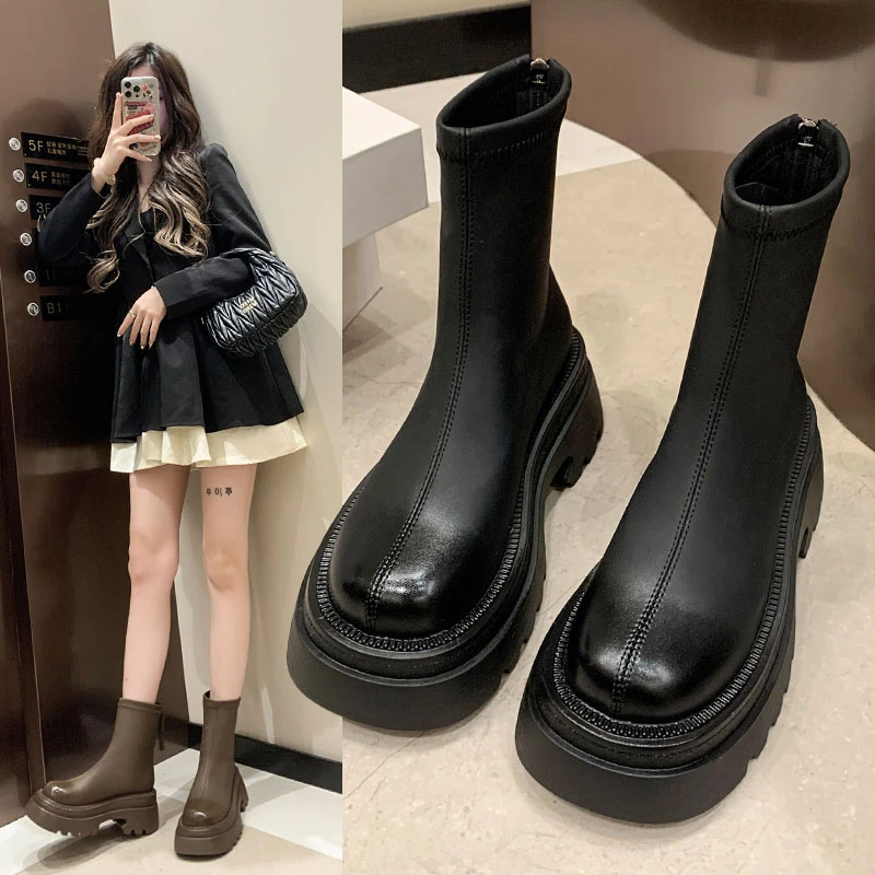 马丁靴女2025秋冬新款英伦风厚底增高小个子加绒短靴爆款春秋单靴