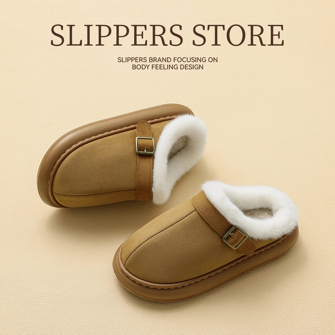 鹿皮绒棉拖鞋女2025秋冬季新款室内居羊羔绒保暖勃肯棉鞋女士