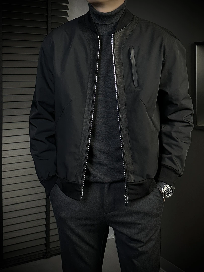 KING&GUCH秋季男士桑蚕丝里衬羊皮门襟棒球领百搭夹克外套867322