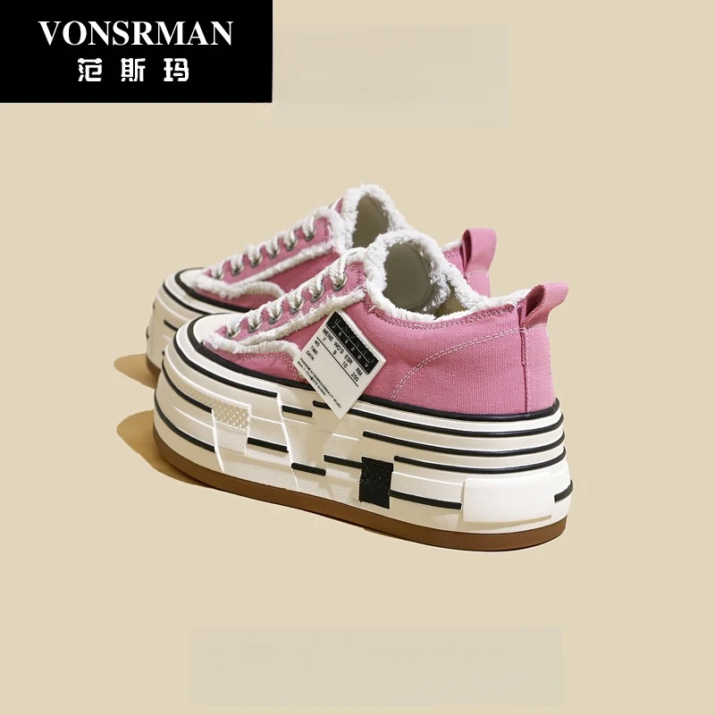 网红同款帆布鞋女2025春季新款厚底洋气时尚小白鞋百搭小众鞋子