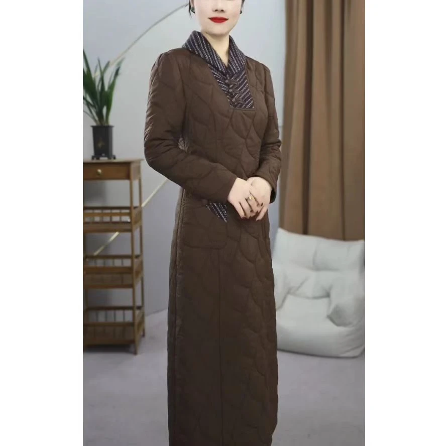 新款新中式妈妈装加厚保暖洋气时尚减龄修身遮肉连衣裙秋冬款2651