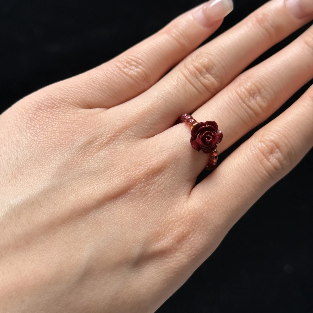 【仔仔臻选】石榴石玫瑰花戒圈（拍一发一多样性发货）