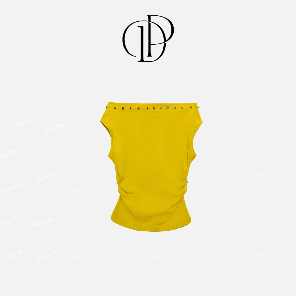 DACPAN-“辣妹当道”铆钉一字肩褶皱上衣 2025/盼·PP 6896