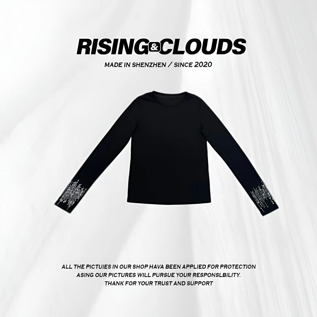 RISING&CLOUDS小云姐【轻盈裸感】休闲舒适圆领烫钻袖上衣120293