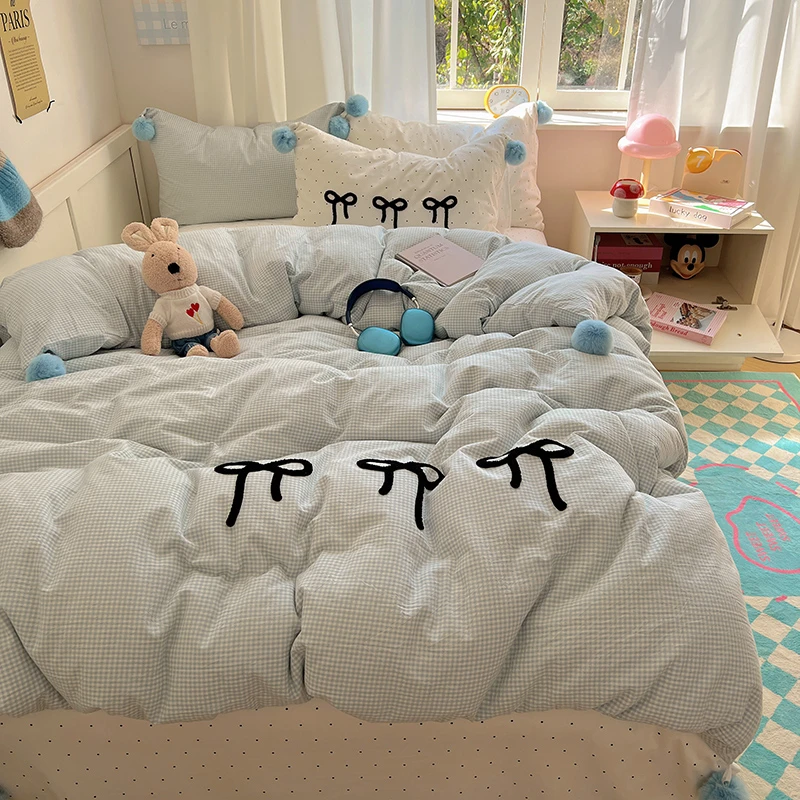 ins风纯棉水洗棉床上四件套100全棉少女心被套床品宿舍床单三件套