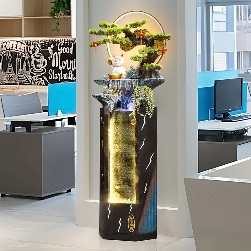 瑞然现代简约流水摆件循环水家居客厅加湿器玄关家中落地流水摆件