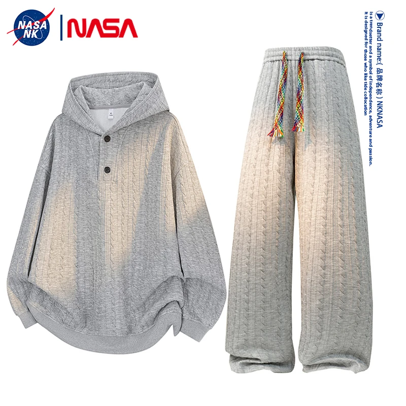 NASA联名卫衣套装男生提花春秋季潮牌休闲两件套百搭简约一套搭配