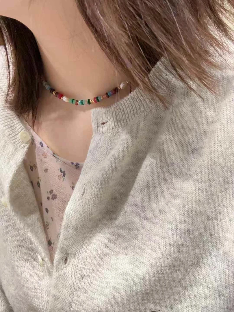 钛钢花岗石项链 一诺家锁骨链彩色气质