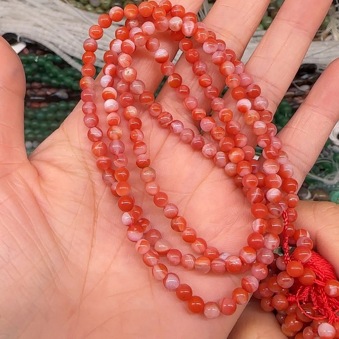玛瑙/玉髓合金珠宝半成品冰飘南红4mm一条加长