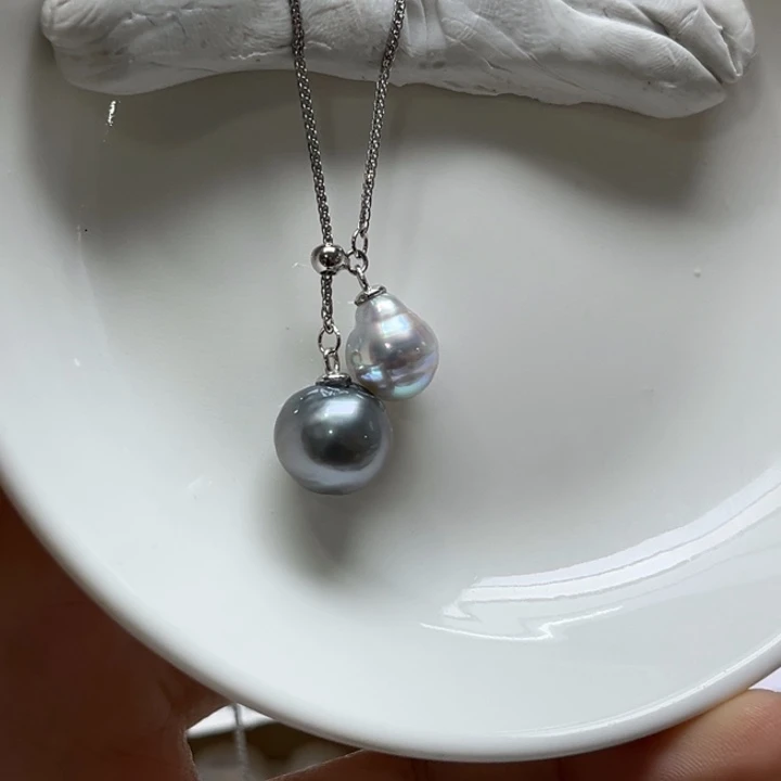 银S925镶嵌套链海水珍珠8-11mm110号