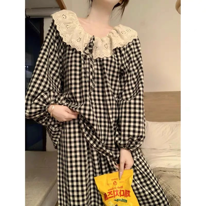 云朵棉春秋季睡衣女宽松休闲蕾丝花边套头蝴蝶结长袖长裤套装