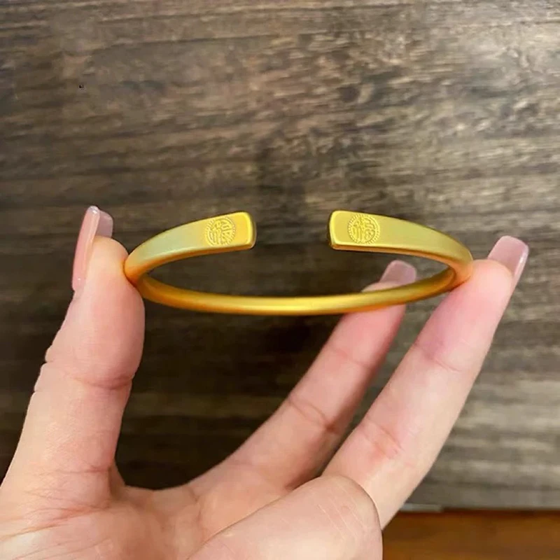 铜合金手镯 开口福字手镯女素圈镯子时尚轻奢百搭高级感手饰手环