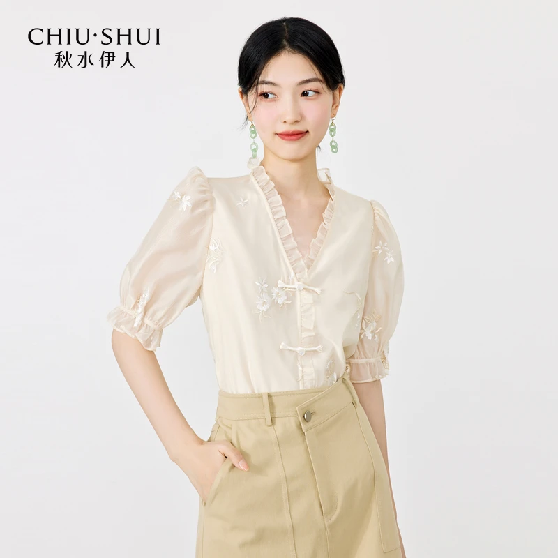 【籽言】秋水伊人雪纺蕾丝衫新款女装小个子上衣624205B050607