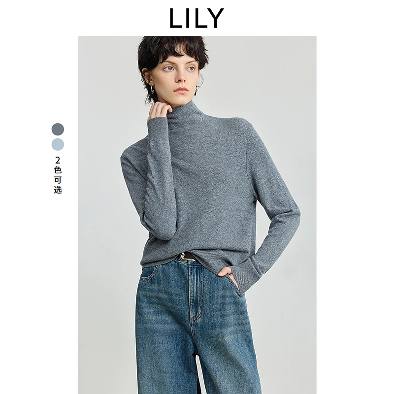 100%羊毛LILY2025冬新款半高领纯色通勤针织衫毛衣女125409TKE05