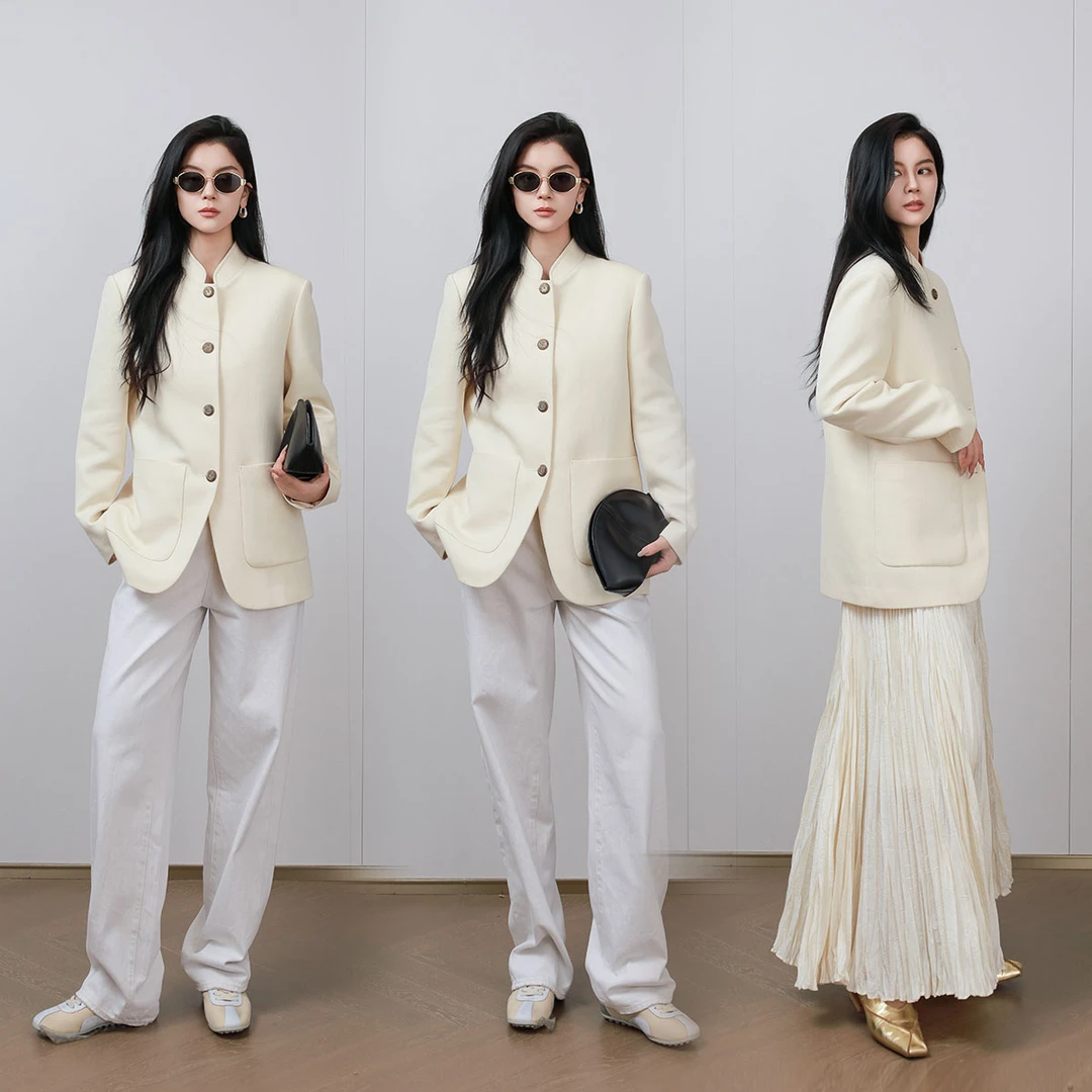 LA MAISON ONE  柞蚕丝+羊毛新中式老钱西装短外套L253W047