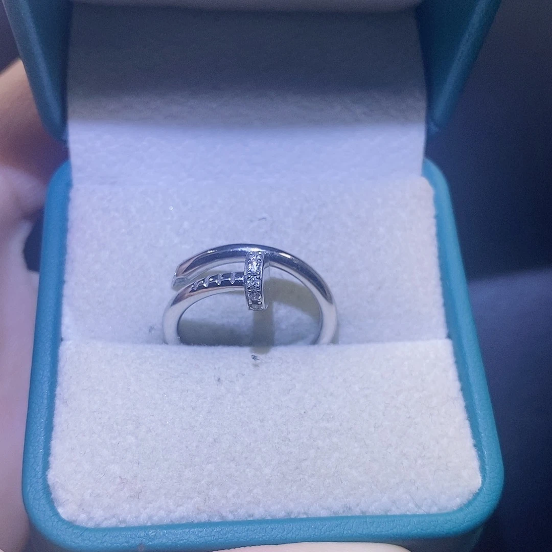 钻石戒指/指环18K金镶嵌钉子钉子头尾钻窄k白14