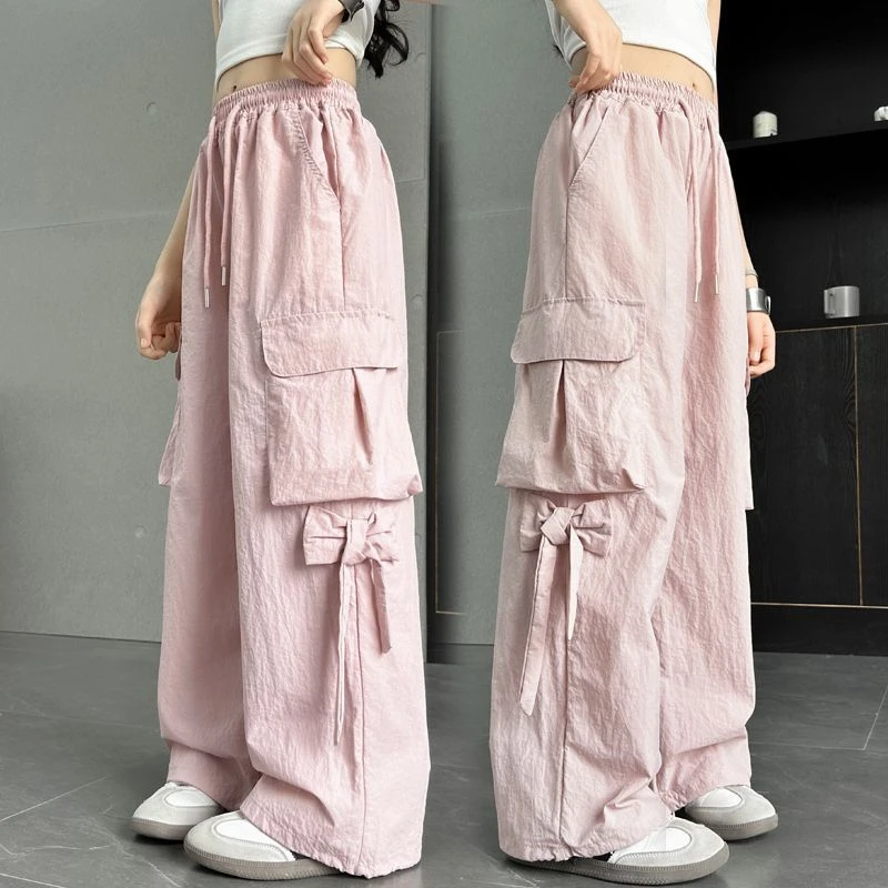 女童工装裤夏季薄款2025新款儿童夏天防蚊裤子大童爵士舞阔腿裤潮