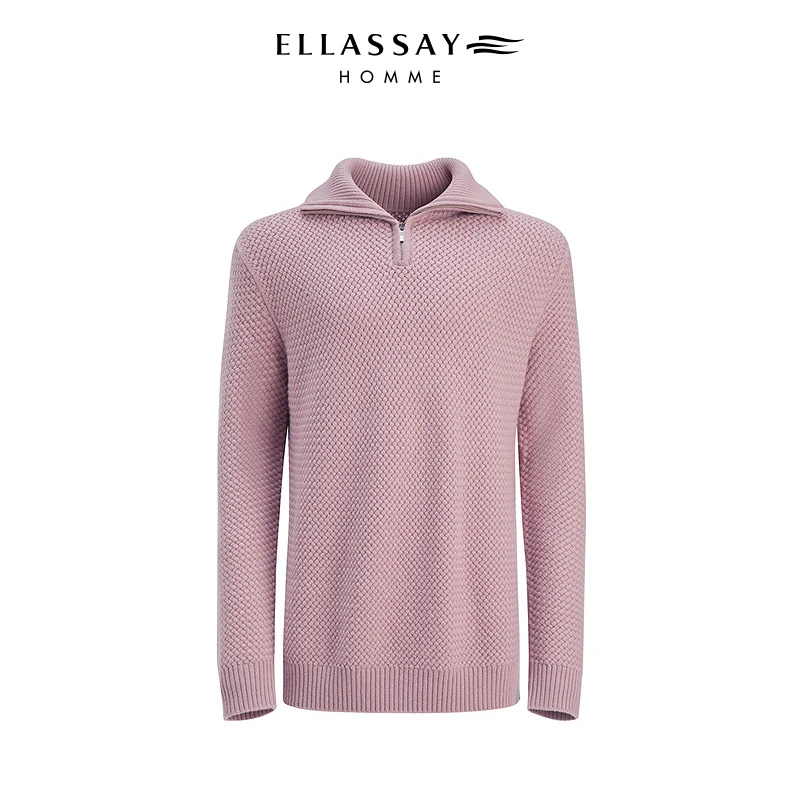 【秀场同款】ELLASSAY歌力思男装竹编纹羊毛羊绒拉链衫EME363M02200