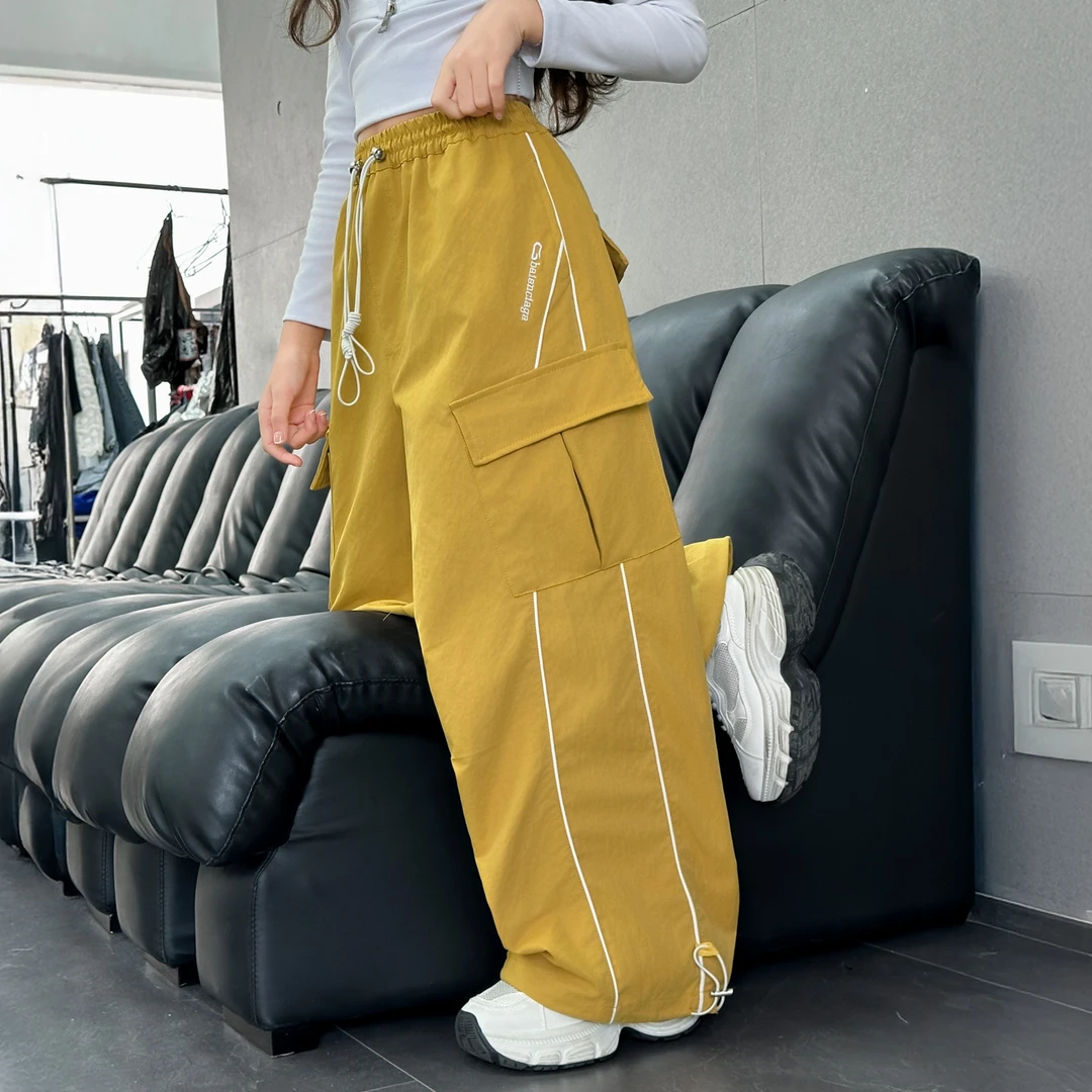 儿童秋装2025年新款大女童装弯刀裤子休闲工装裤春秋款阔腿直筒裤