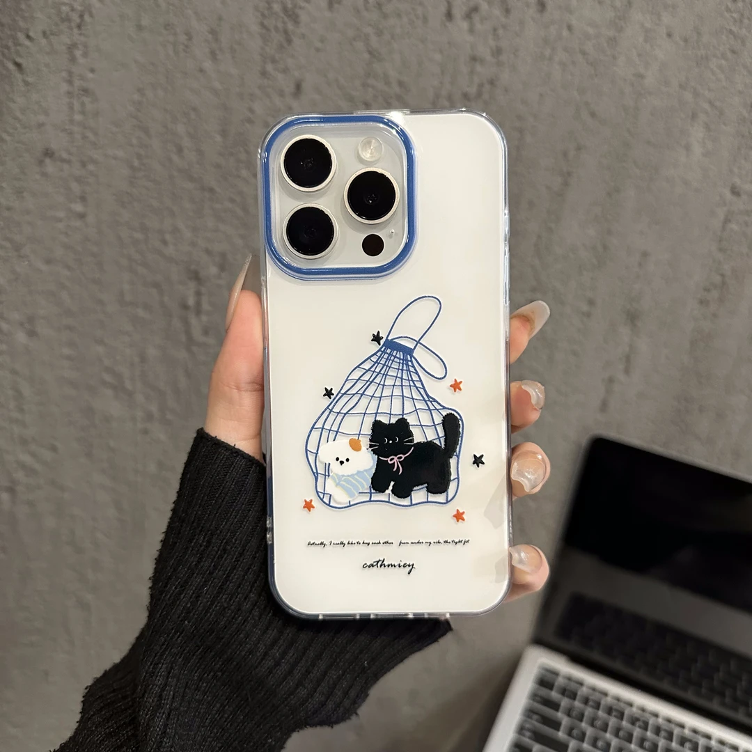 双层IMD适用苹果16pro防摔可爱iPhone15手机壳购物袋猫咪狗狗华为