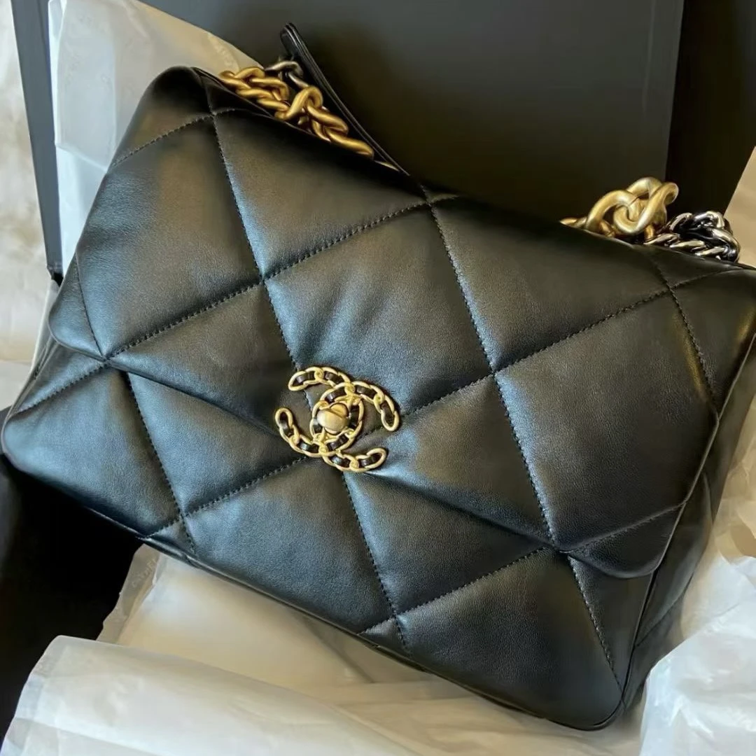 未使用 Chanel/香奈儿 黑金19bag中号 24年芯片款 菱格斜挎包