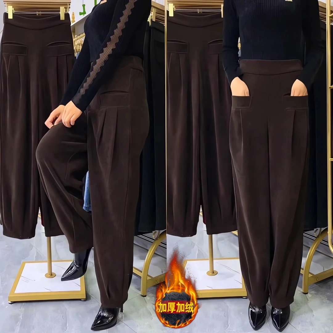 加绒哈伦裤子女秋冬新款外穿雪尼尔灯笼裤秋冬女式高腰哈伦萝卜裤