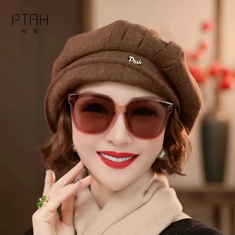 【八角帽】绵羊毛贝雷帽秋冬羊毛混纺帽子画家帽保暖帽子女0822