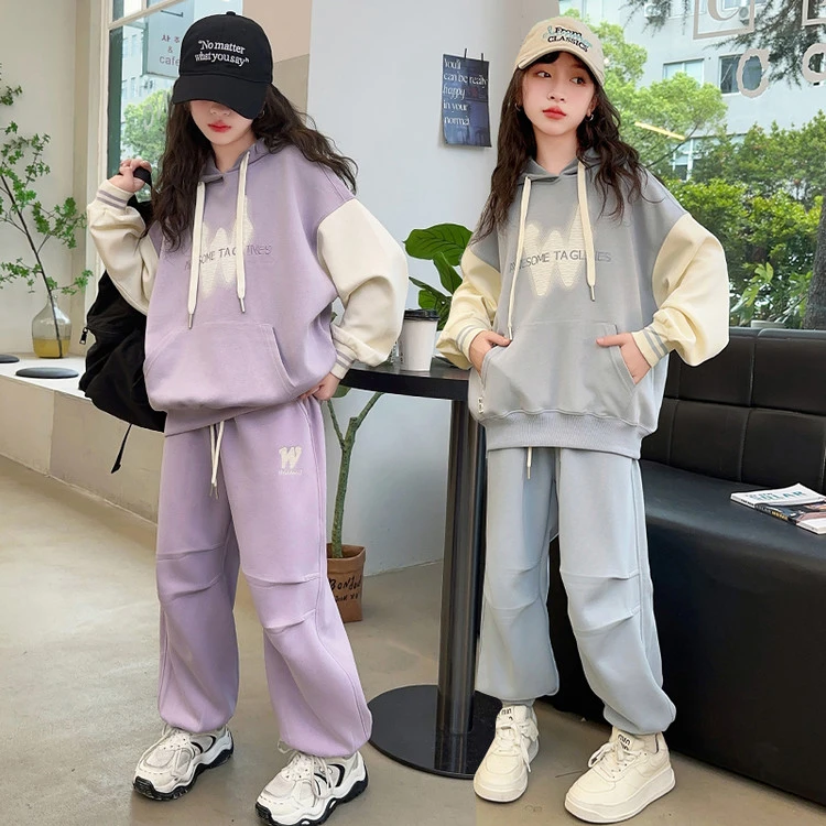 女童卫衣套装2025新款春秋款儿童洋气休闲阔腿裤运动两件套中大童