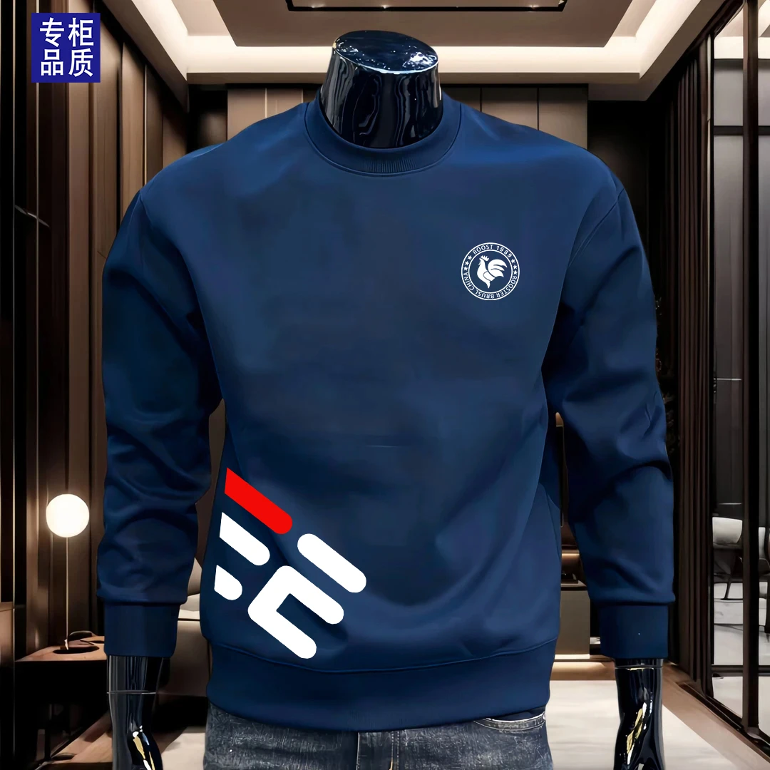 公鸡2025秋冬季新款休闲潮牌加绒加厚卫衣男无帽百搭长袖圆领上衣