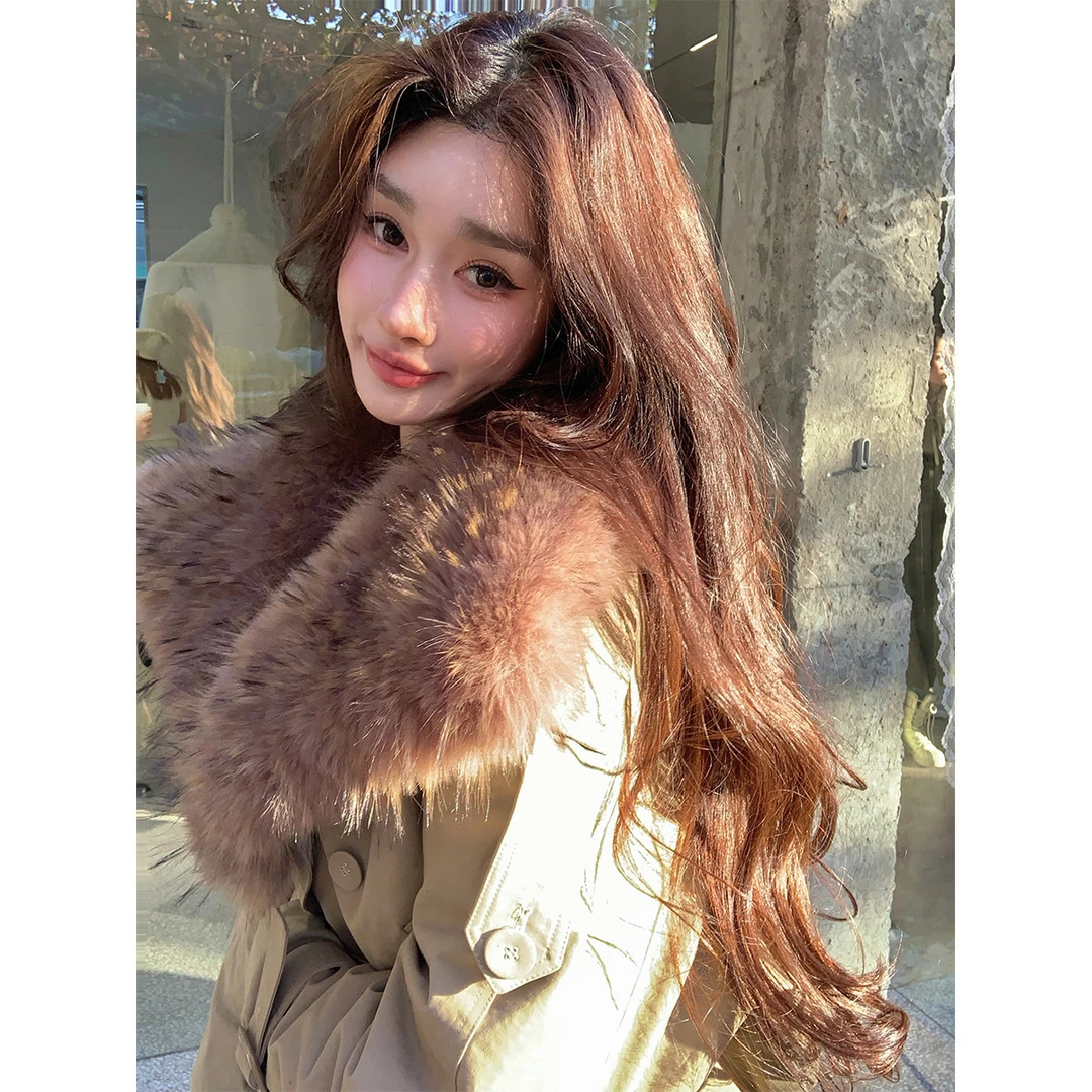 ACHI大也池◆马赛假期~不带毛领~女卡其色短款风衣外套