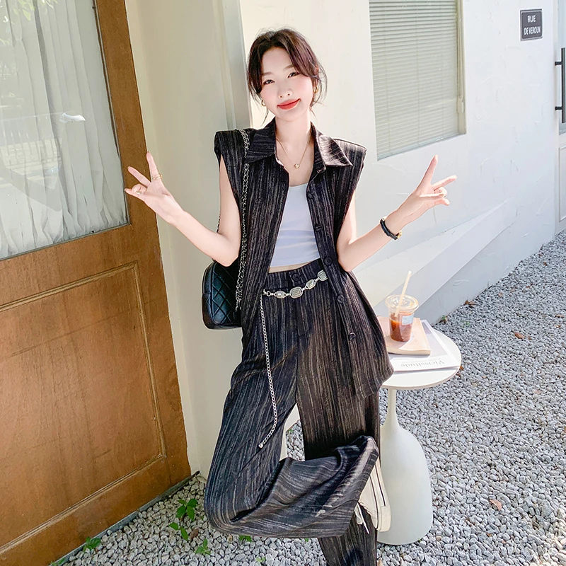 夏装慵懒风通勤小香风千金气质时尚套装显瘦阔腿洋气轻熟风两件套