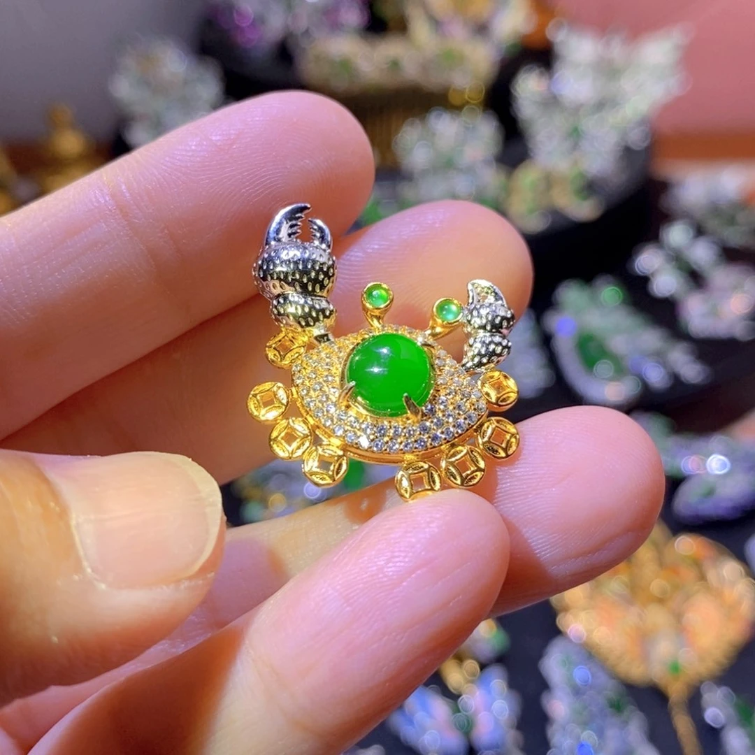 翡翠银S925镶嵌颈饰天然翡翠