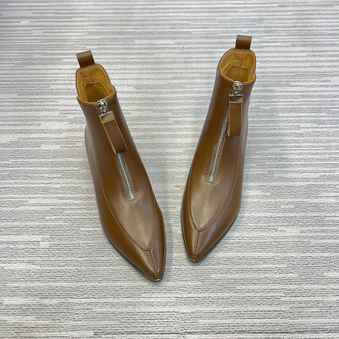 36码真皮低跟短靴样品鞋孤品FD8