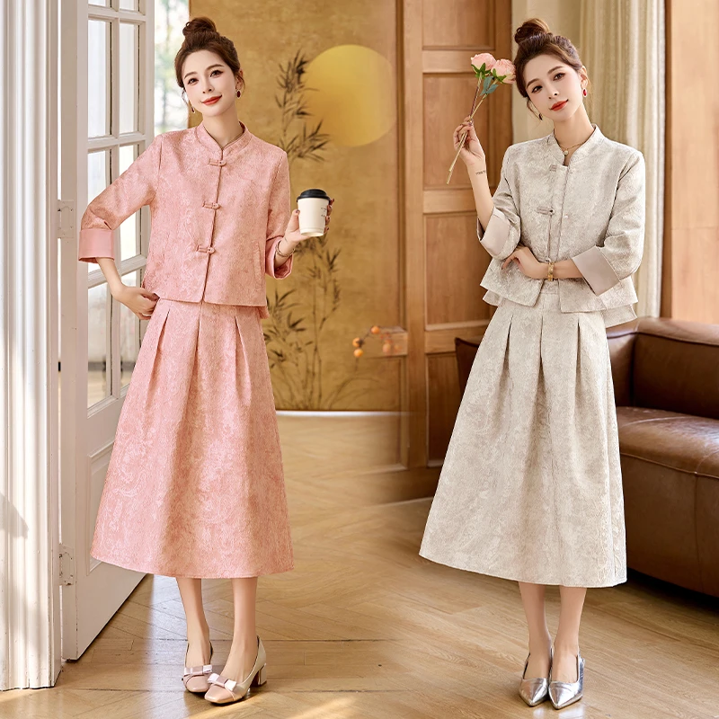 新中式时尚旗袍女2025新款外套半身裙上衣复古连衣裙洋气套装显瘦